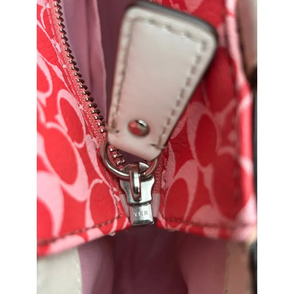 Coach Heritage Chelsea Tote Coated Canvas Y2K F15137 Pink & Red Cream Trim COA